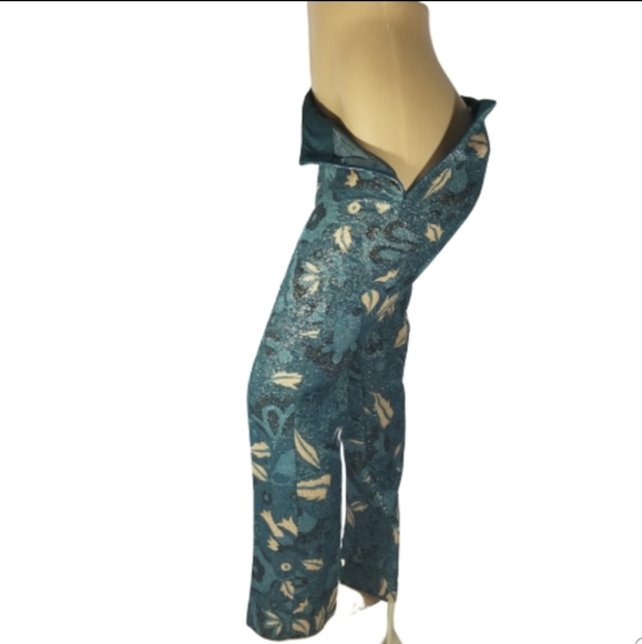Moschino teal floral print shimmer crop pants sz 8 - Picture 2 of 8